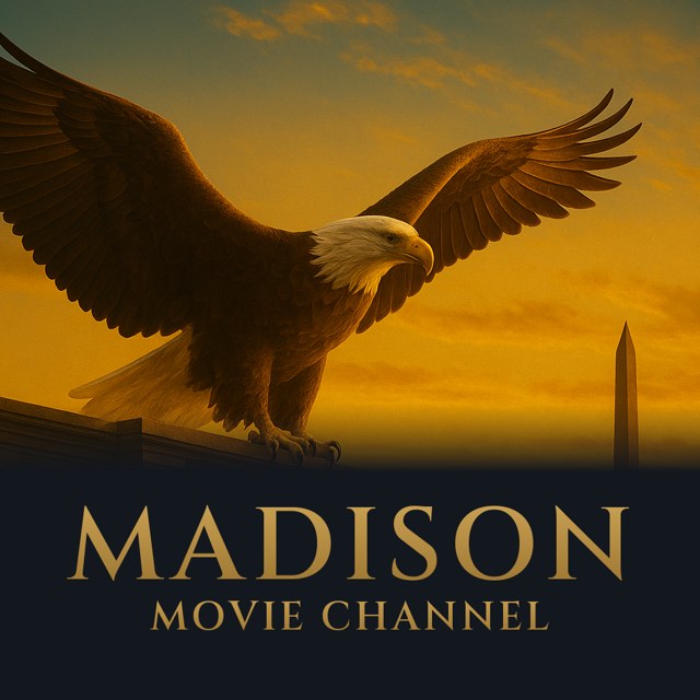 Madison Movie Channel: a bald eagle against a sunset over Washington, with MADISON MOVIE CHANNEL in gold capitals